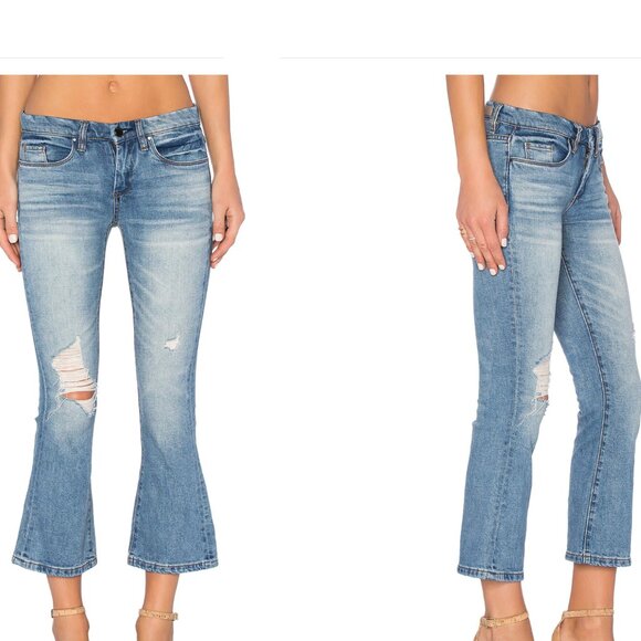 Blank NYC Kick Flare Cropped Light Wash Distressed Weekend Warrior Jeans Size 24 - Picture 1 of 8